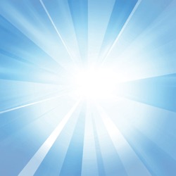 Vector intense sun on a soft blue background