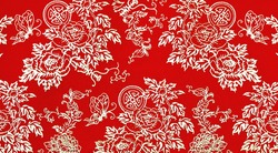 Traditional Chinese floral print pattern on red fabric