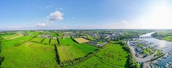 Aerial view over Banagher. A beautiful location on the western edge of County Offaly in the province of Leinster, on the banks of the River Shannon. A popular tourist hub for Shannon cruisers. Ireland