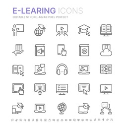 Collection of e-learning related line icons. 48x48 Pixel Perfect. Editable stroke