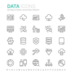 Collection of data related line icons. 48x48 Pixel Perfect. Editable stroke