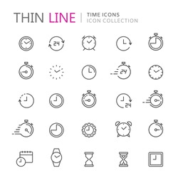 Collection of time and clock thin line icons