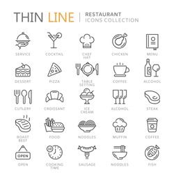 Collection of restaurant thin line icons