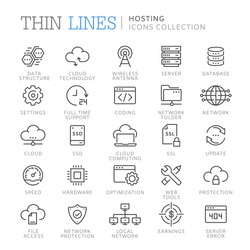 Collection of hosting thin line icons. Vector eps 8