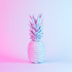 Pineapple in vibrant bold gradient holographic neon  colors. Concept art. Minimal surrealism background.