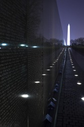 Washington Monument Vietnam Memorial Night The Wall Washington DC