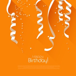 Modern birthday greeting card with confetti on orange background - modern flat design style