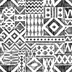 Black and white seamless geometric pattern. Ethnic and tribal motifs. Ornament in patchwork style. Handmade with pencil on paper. Grunge texture. Vector illustration.