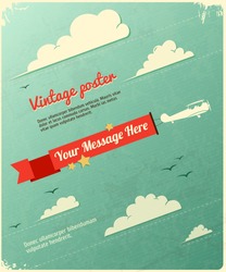 Retro Poster Design with clouds. Vector Illustration