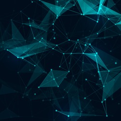 Abstract polygonal space low poly dark background with connecting dots and lines.  Connection structure. Vector science background. Polygonal vector background. Futuristic HUD background. 