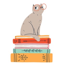 Smart cat in glasses, vector illustration