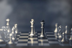 chess board game concept of business ideas and competition and strategy with fog or smoke effect