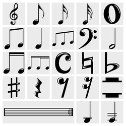 Vector music note  icons set on gray