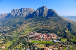 Aerial view of Cape Town University & Table Mountain, South Africa