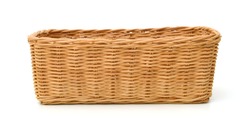Empty wooden fruit or bread basket on white background