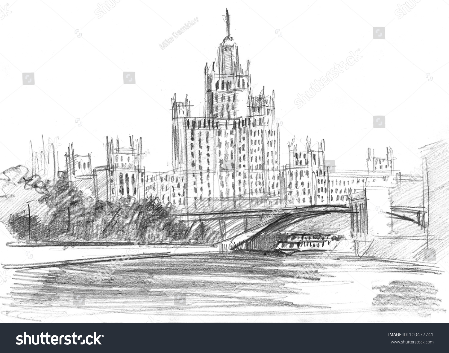 Москва река карандашом