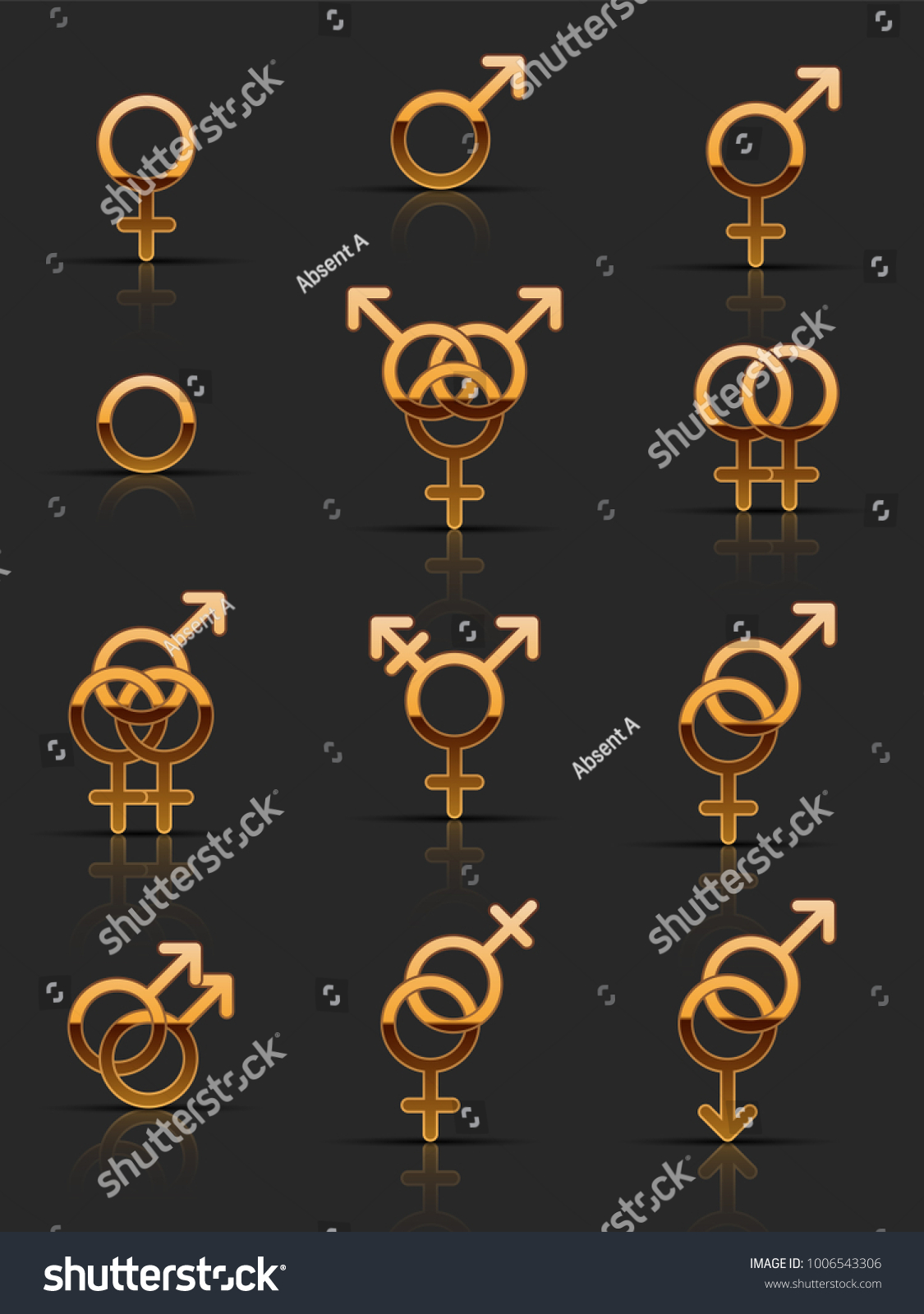Set Golden Sexuality Icons Vector Illustration Stock Vector Royalty