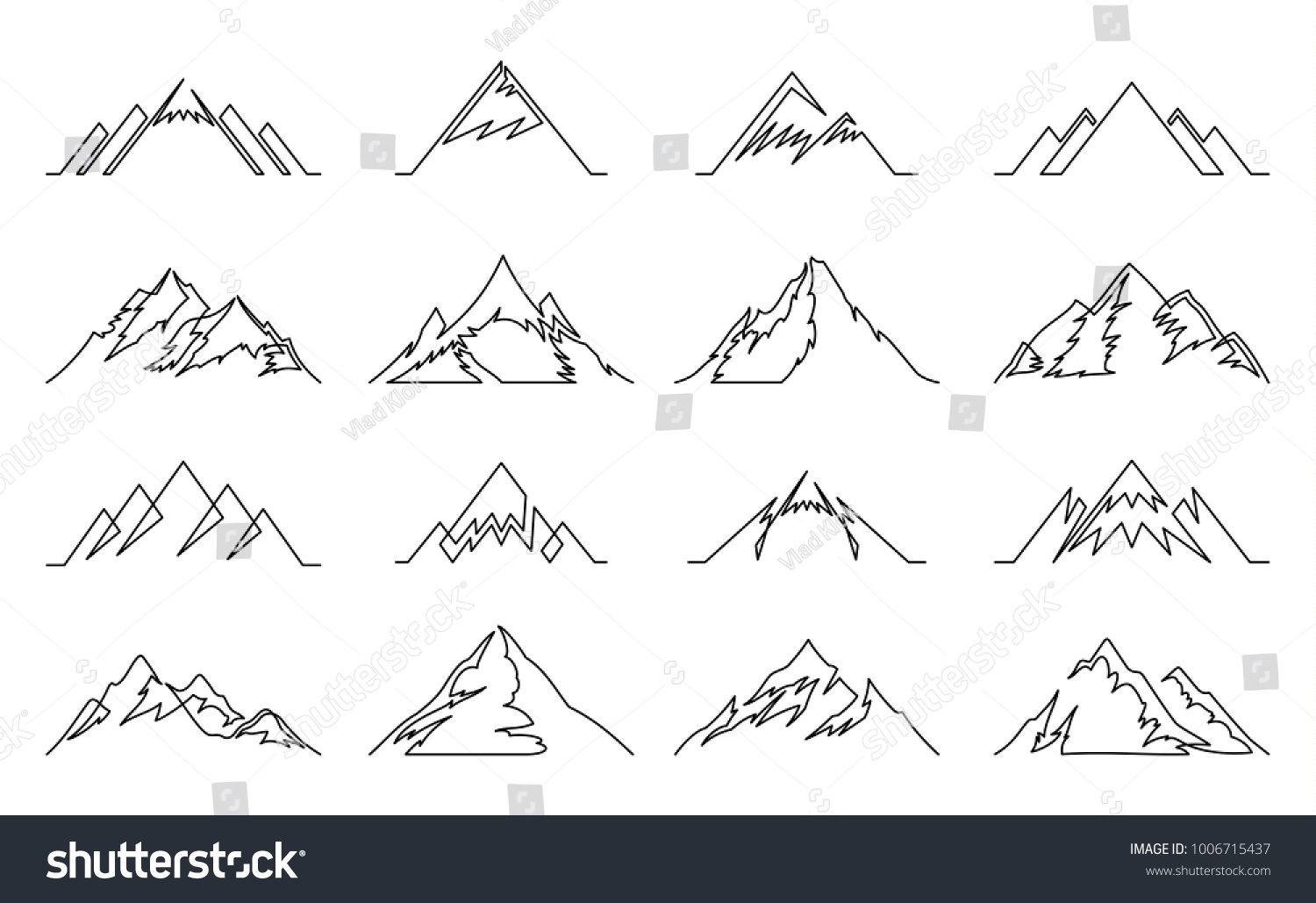 754 Wyoming Drawing Images Stock Photos Vectors Shutterstock   Stock Vector Vector Mountains Continuous Line Icons Isolated On White 1006715437 