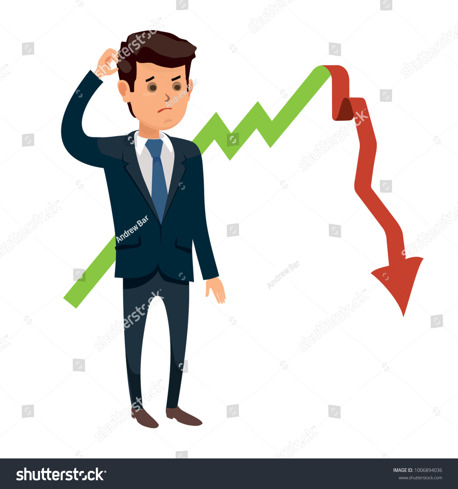 Frustrated Businessman Standing Fornt Arrow Going Stock Vector (Royalty ...