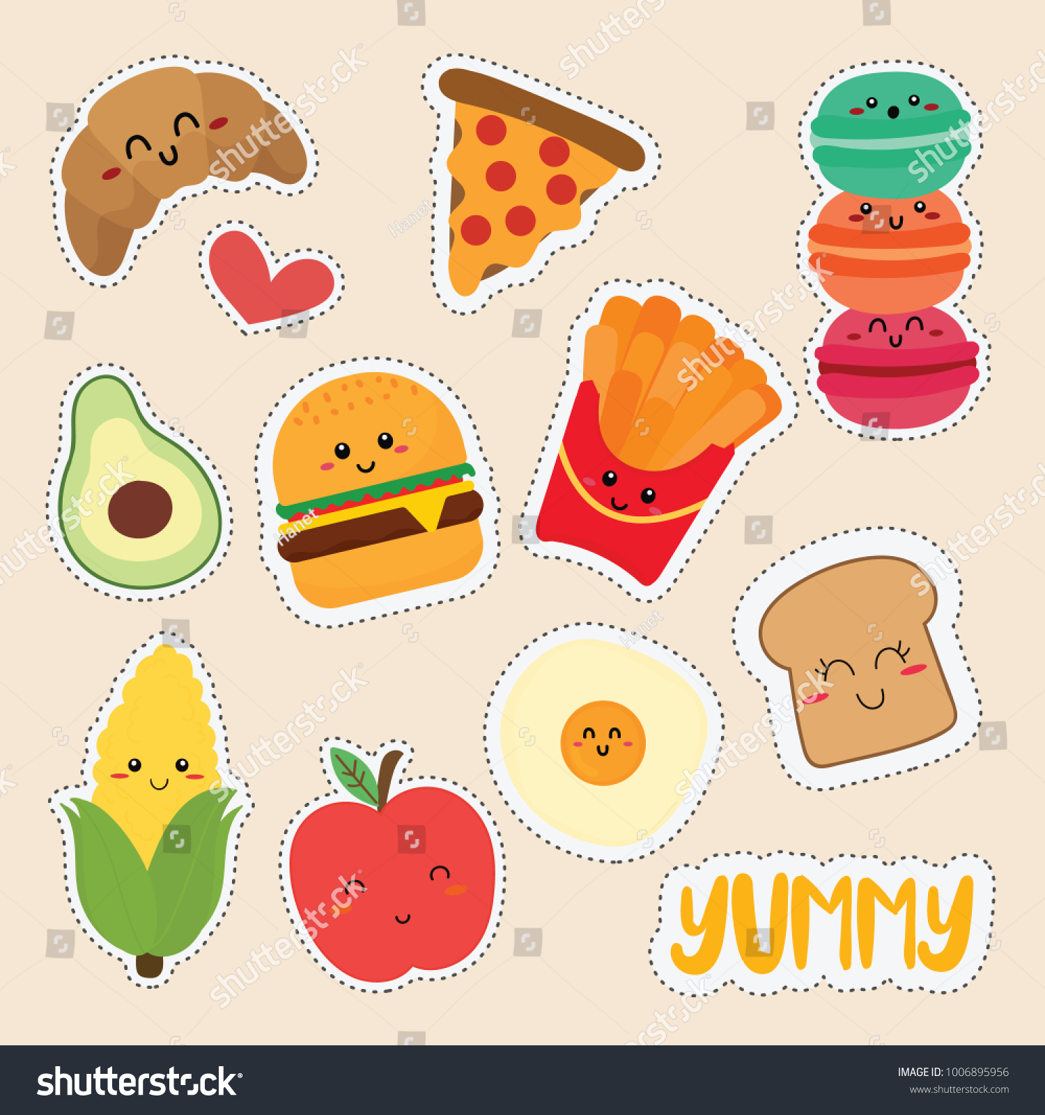 Set Cute Food Stickers Stock Vector (Royalty Free) 1006895956 ...