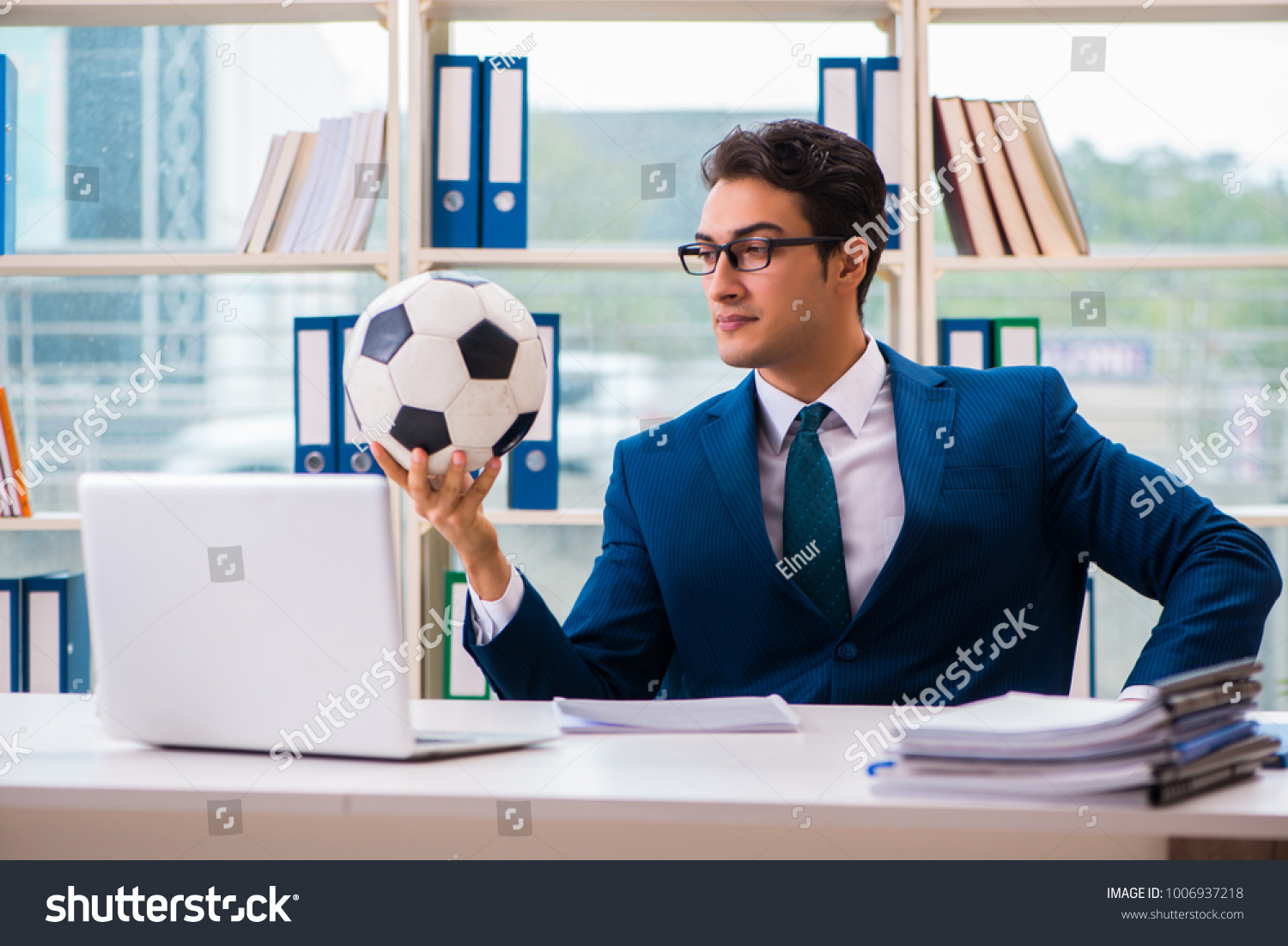 Businessman Playing Football Office Stock Photo 1006937218 