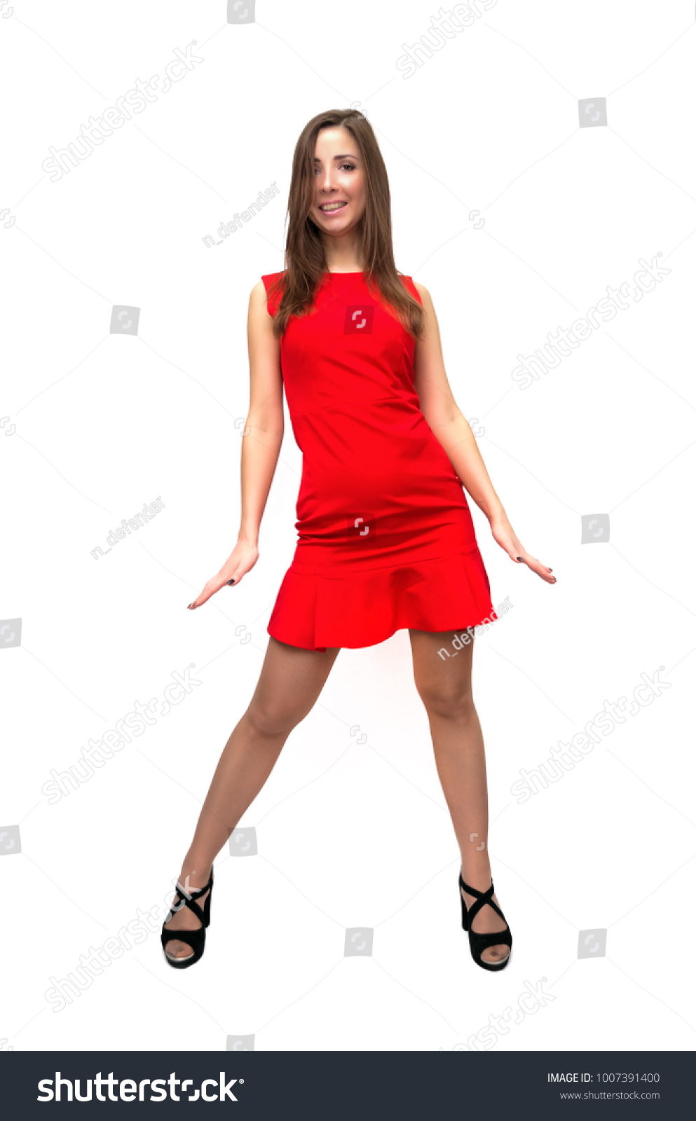 Sexy Carefree Girl Red Dress Stockings Foto Stok 1007391400 Shutterstock 6099