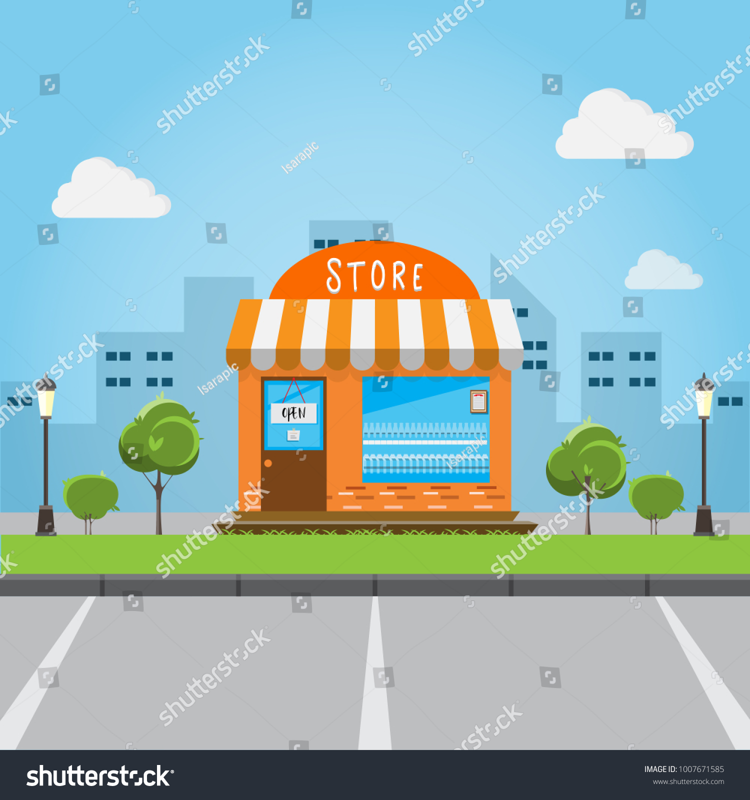 Store Front Building Big City Background Stock Vector (Royalty Free ...