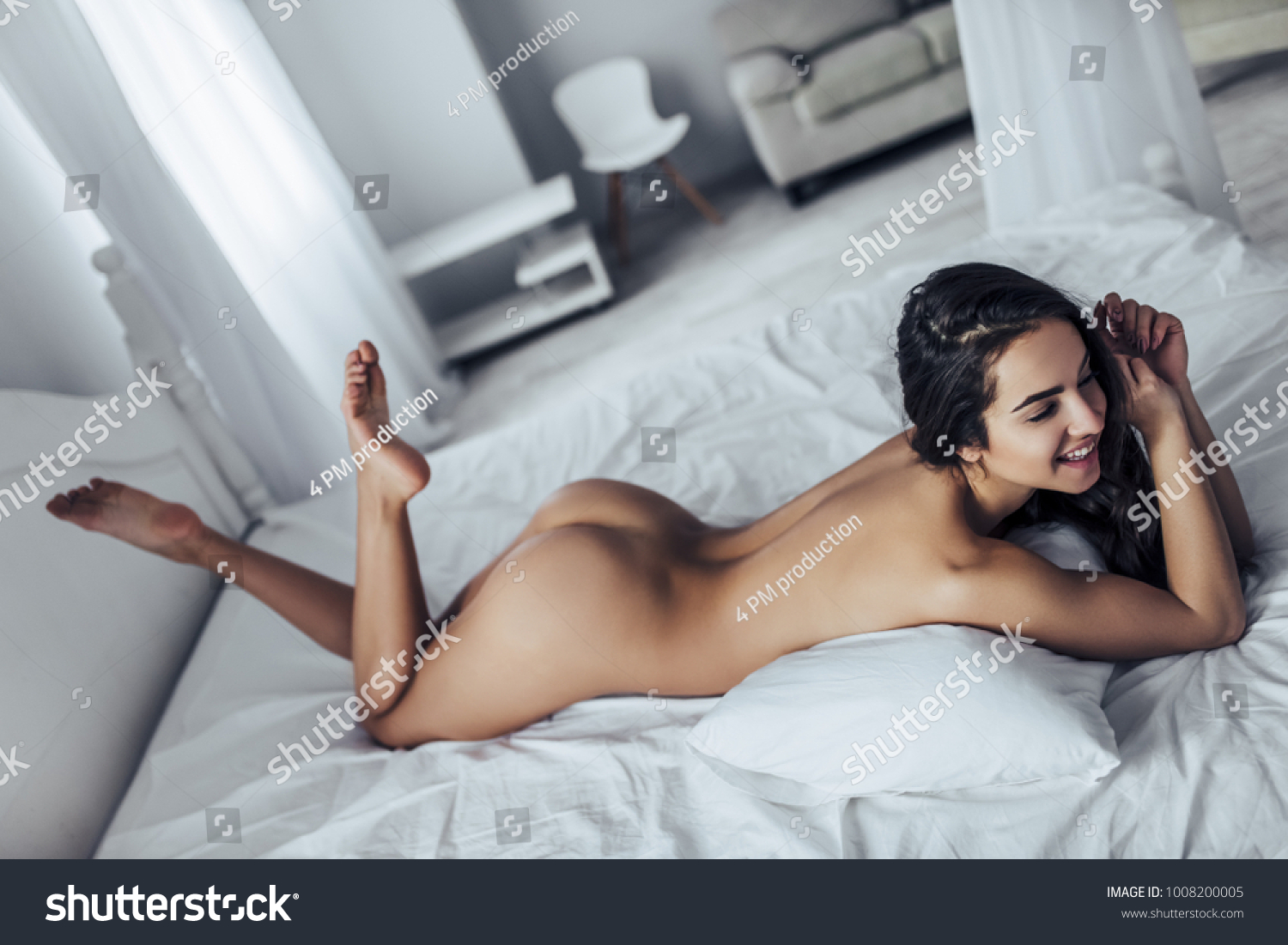 Sexy Young Naked Woman Lying White Stock Photo 1008200005 Shutterstock