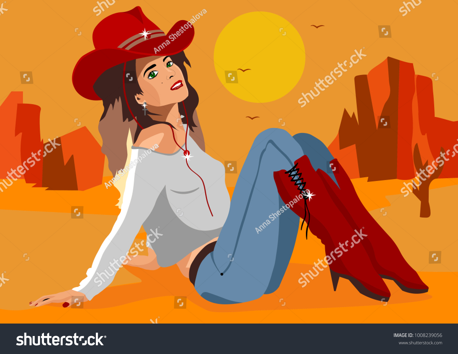 Beautiful Girl Texas Cowboy Hat Stock Vector (Royalty Free) 1008239056 ...