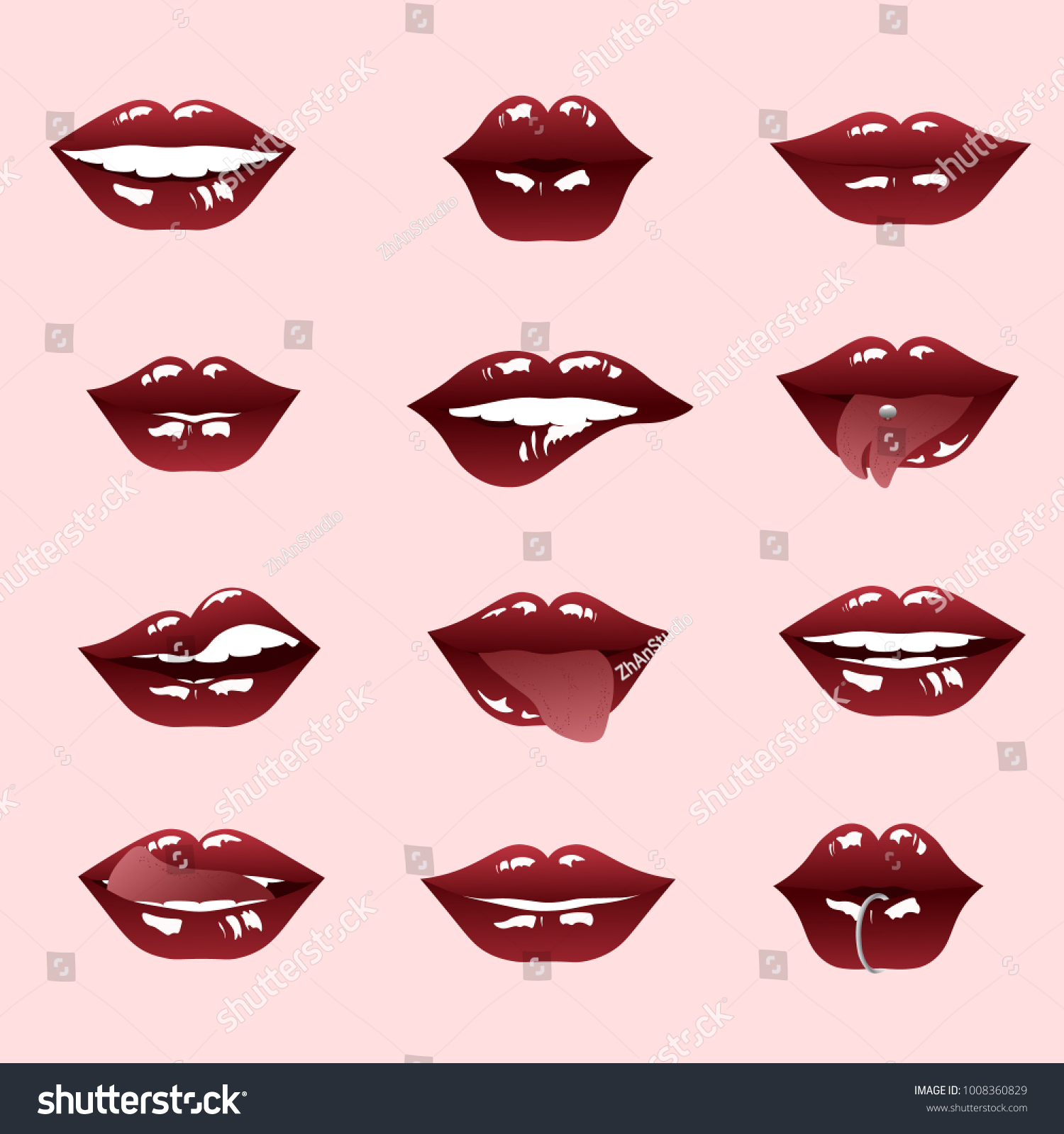 Red Womans Lip Icons Set Isolated Stock Vector (royalty Free 