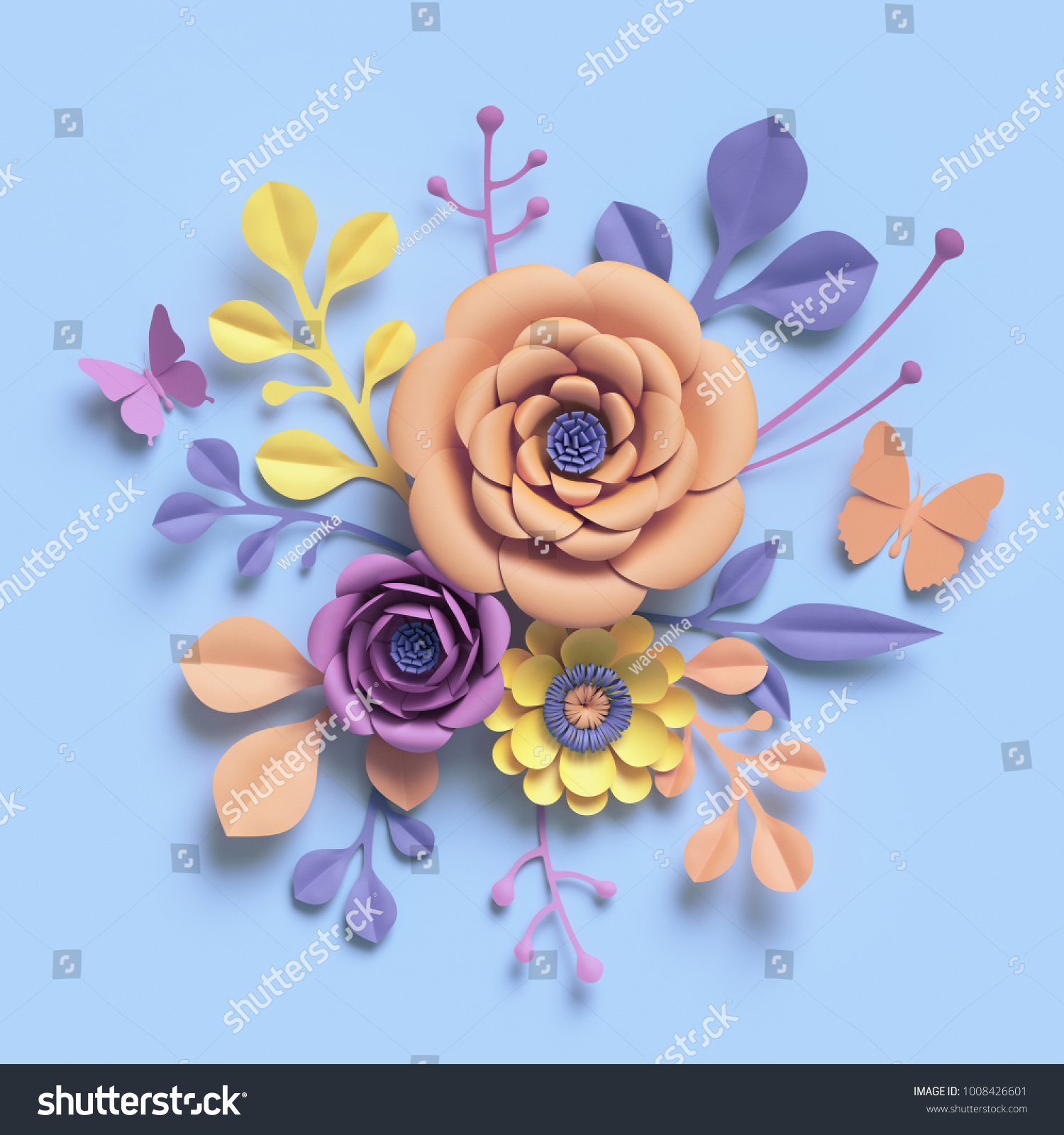 3d Rendering Paper Art Flowers Floral Stock Illustration 1008426601 Shutterstock 3527