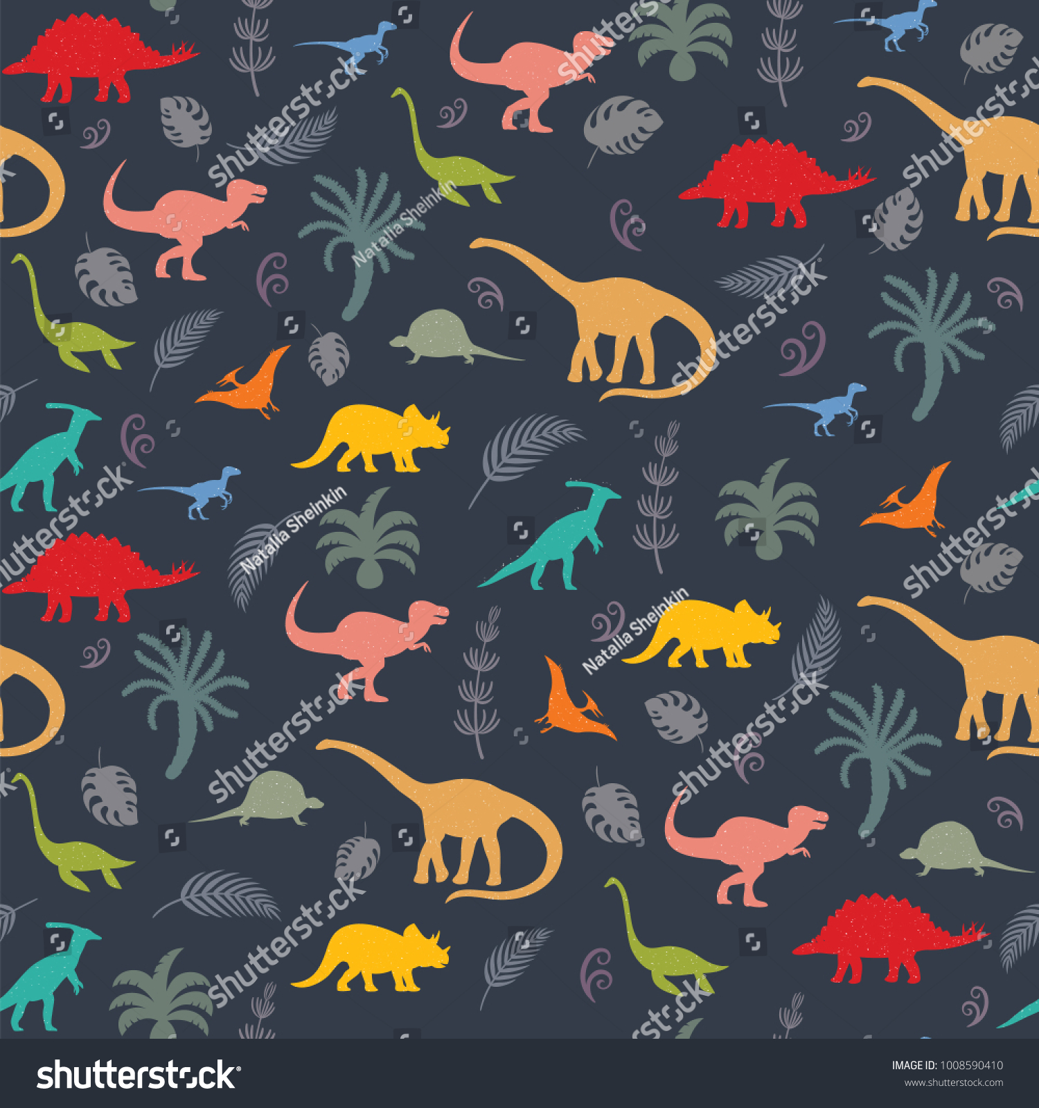 Seamless Pattern Dinosaur Silhouettes Vector Illustration Stock Vector ...