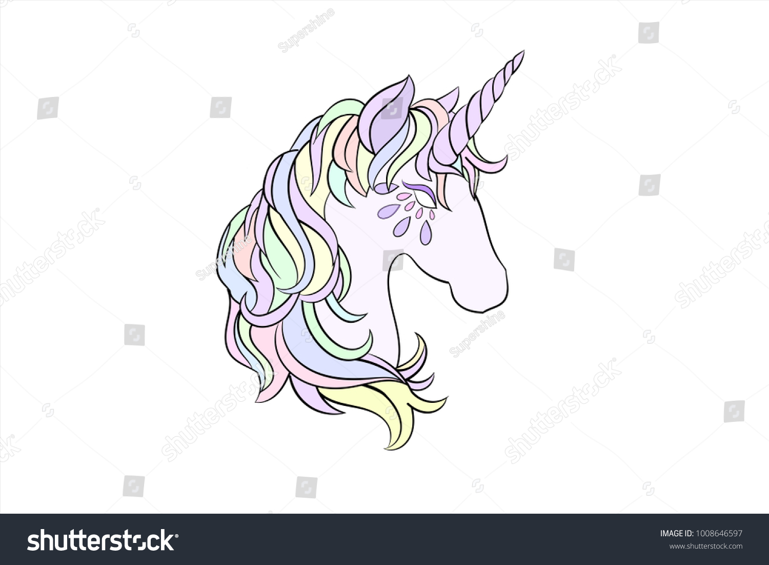 Unicorn Head Rainbow Isolated On White Stock Vector (Royalty Free ...