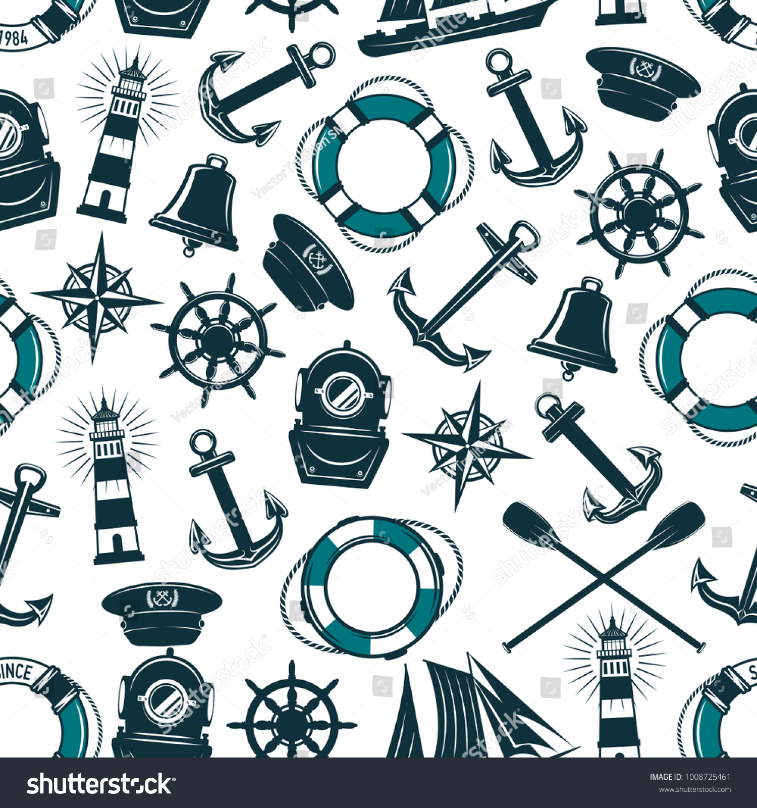 Nautical Seafarer Seamless Pattern Vector Design Stock Vector (Royalty ...