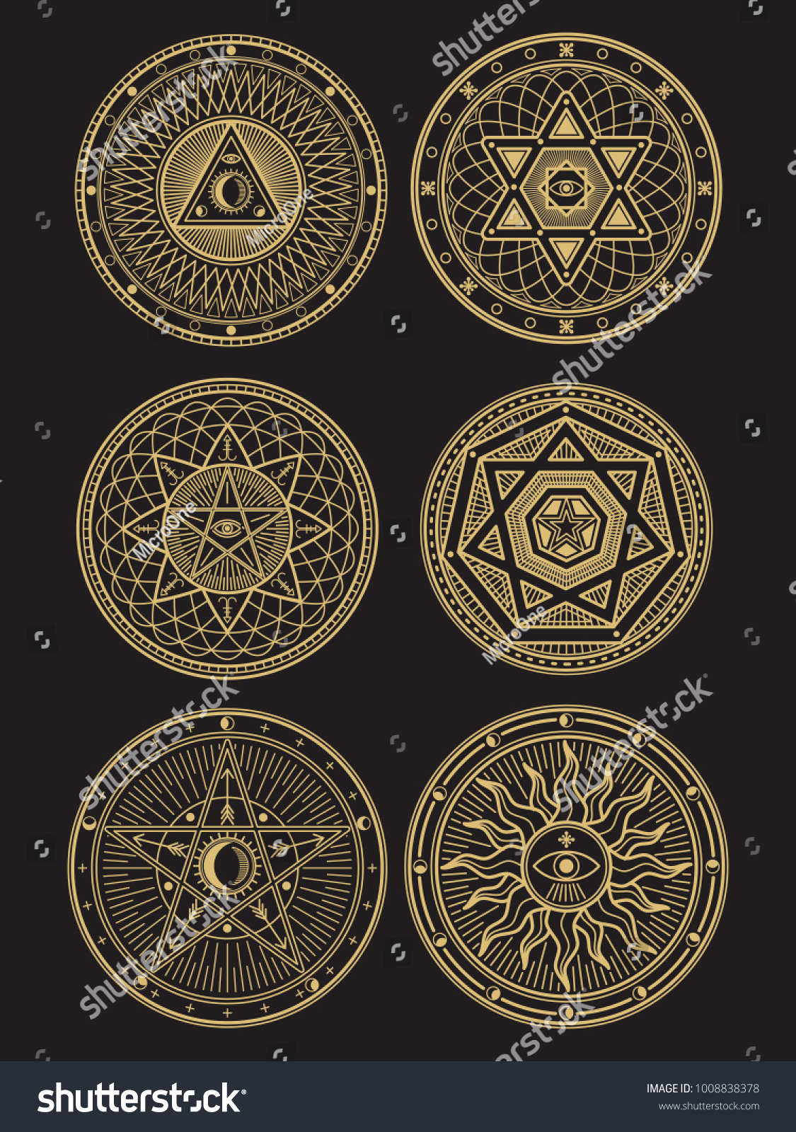 Golden Occult Mystic Spiritual Esoteric Vector Stock Vector (Royalty ...