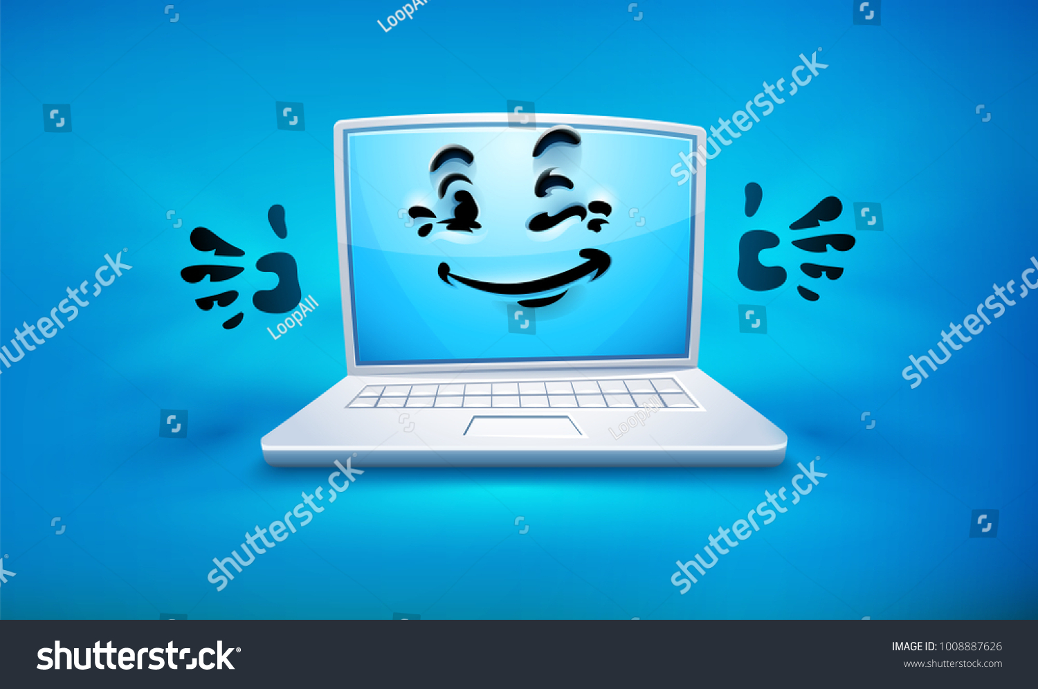 Cartoon Laptop Icon Smiley Face On Stock Vector (Royalty Free ...