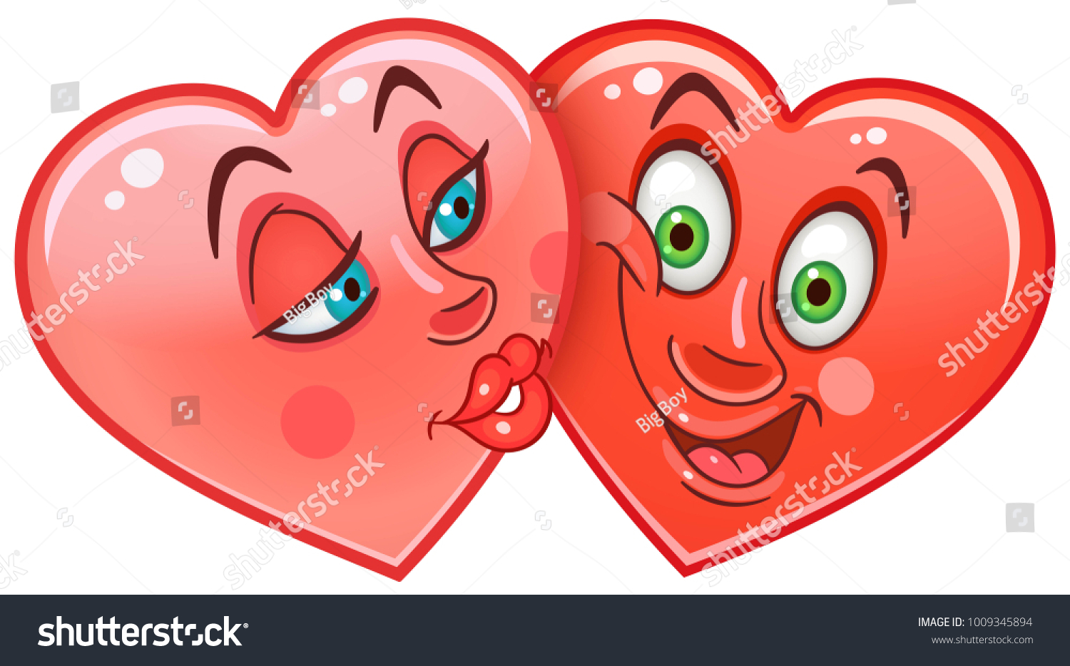 Cartoon Red Hearts Kiss Emoticons Smiley Stok Vektör (Telifsiz) 1009345894.