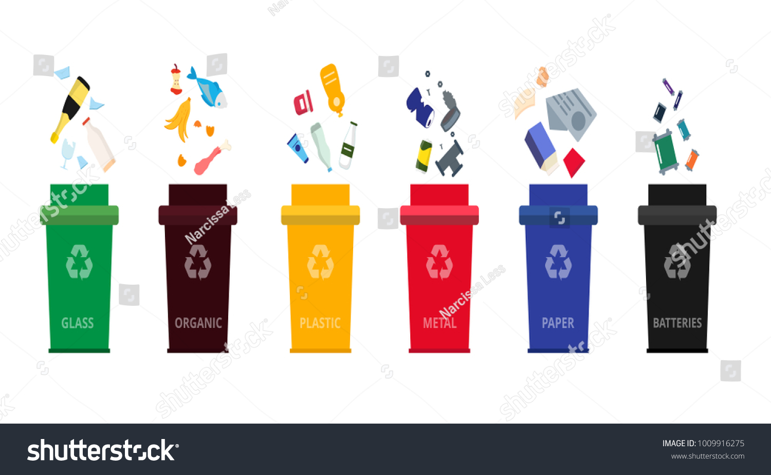 Separation Dustbins Organic Paper Plastic Glass Stock Vector (Royalty ...