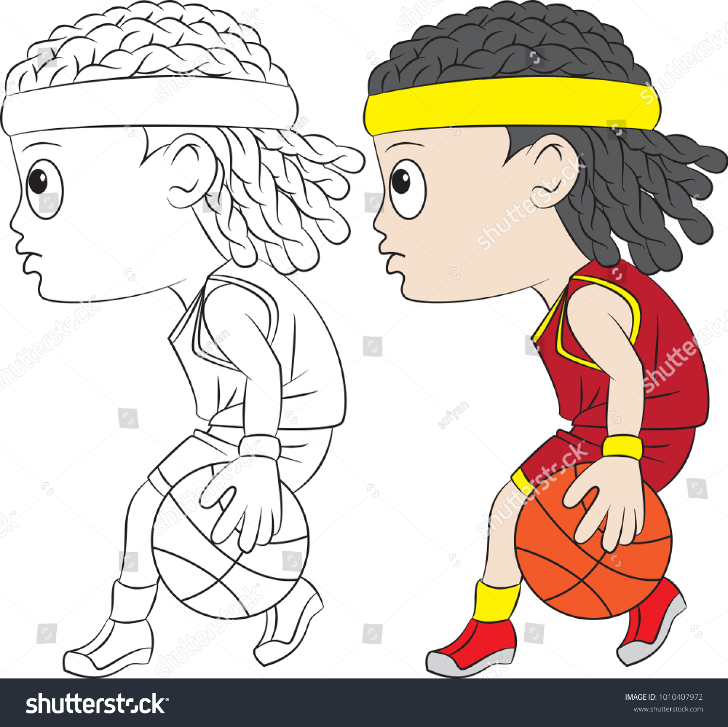 Cartoon Boy Playing Basketball Both Separate Stock Vector (Royalty Free ...