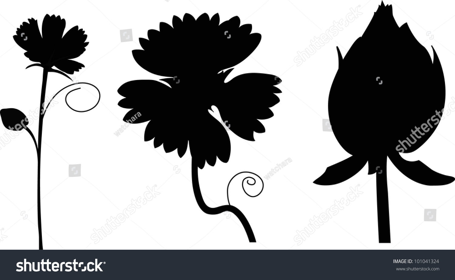 Set Black Flower Design Elements Vector Stock Vector Royalty Free