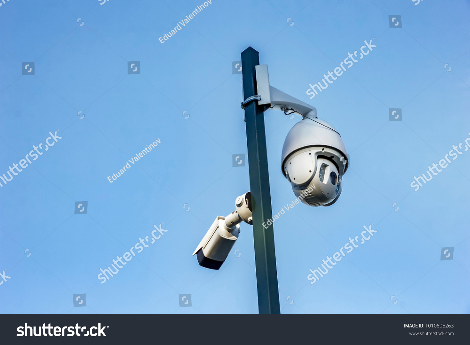 Security Cctv Cameras On Pylon Blue Stock Photo 1010606263 | Shutterstock