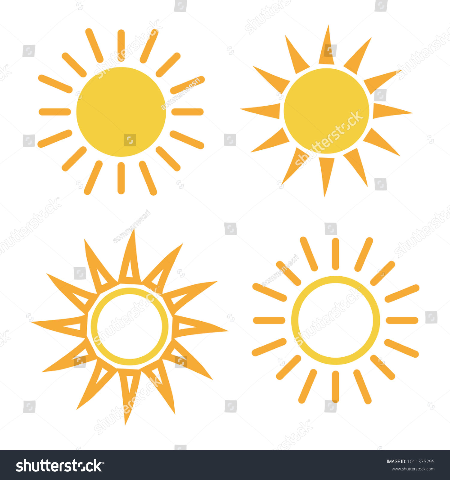 Yellow Sun Icon Set Flat Design Stock Vector (Royalty Free) 1011375295 ...