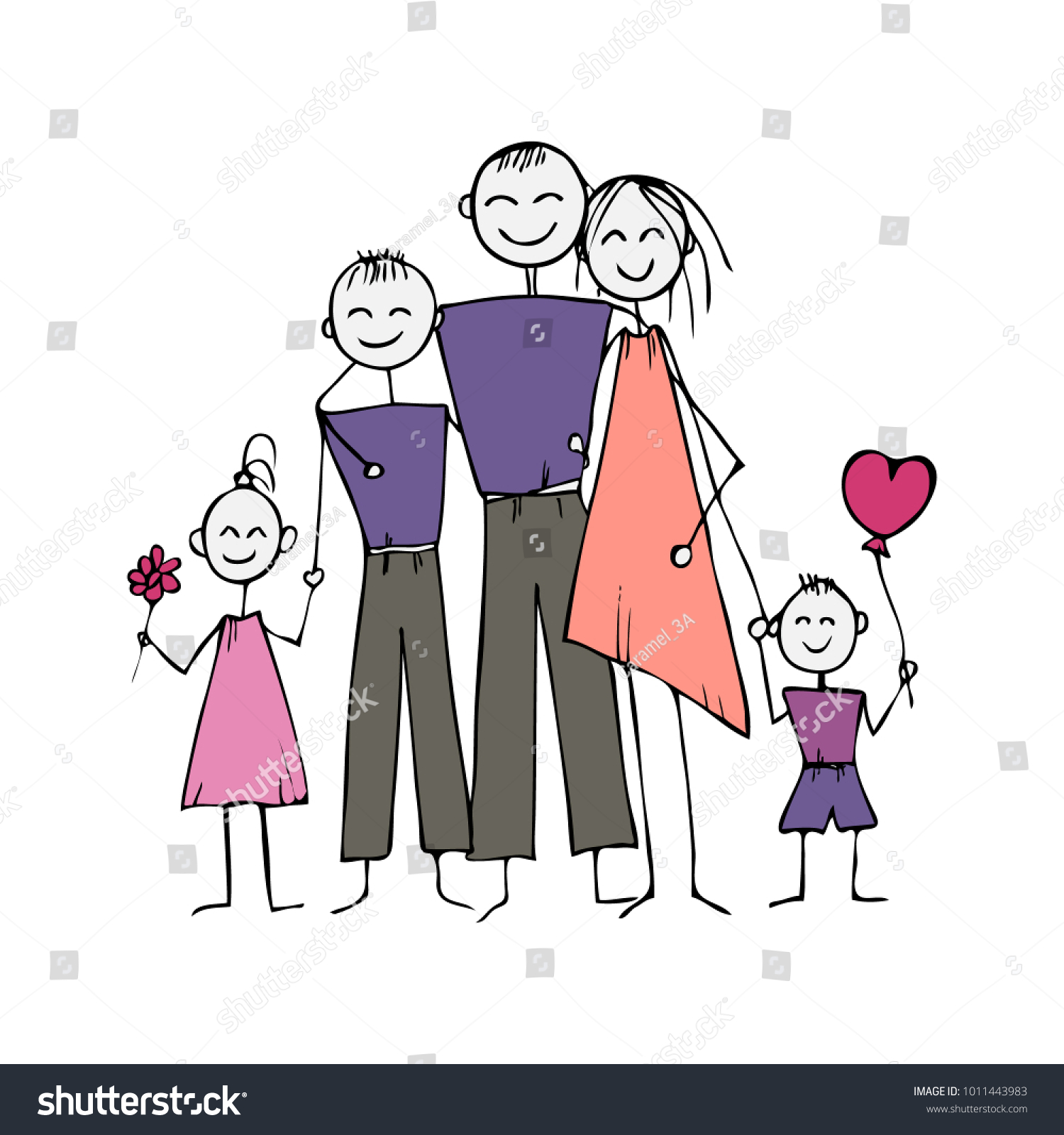 Kids Sketch Happy Family Vector Illustration Stock Vector (Royalty Free ...