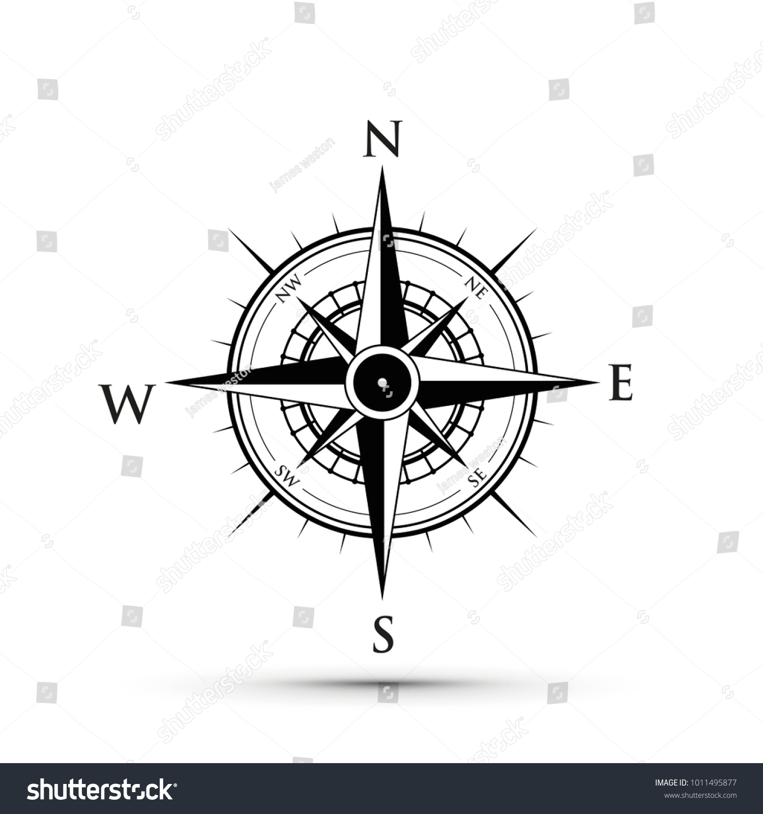 Black White Compass Stock Vector (Royalty Free) 1011495877 | Shutterstock