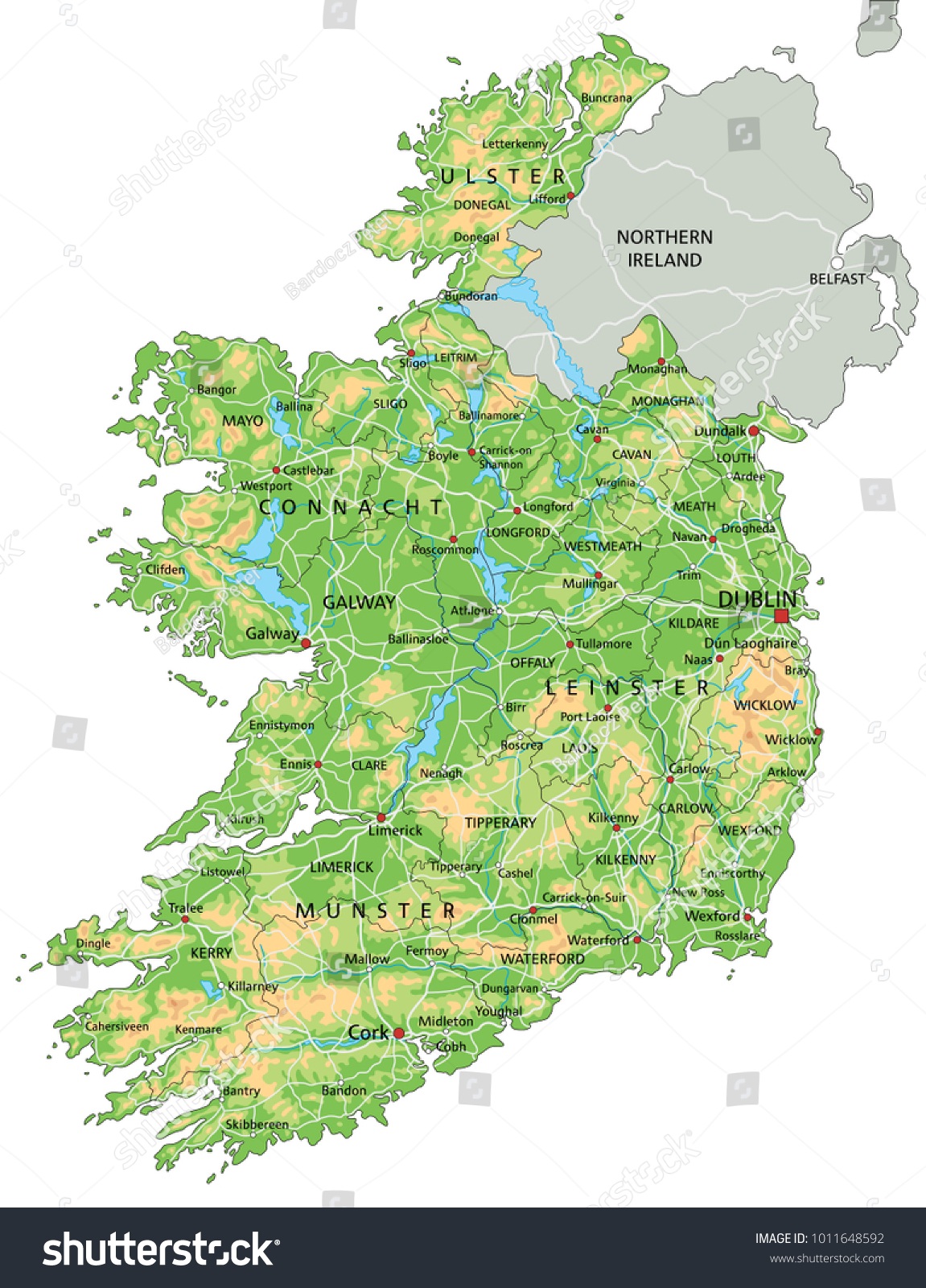 High Detailed Ireland Physical Map Labeling Stock Vector (Royalty Free ...