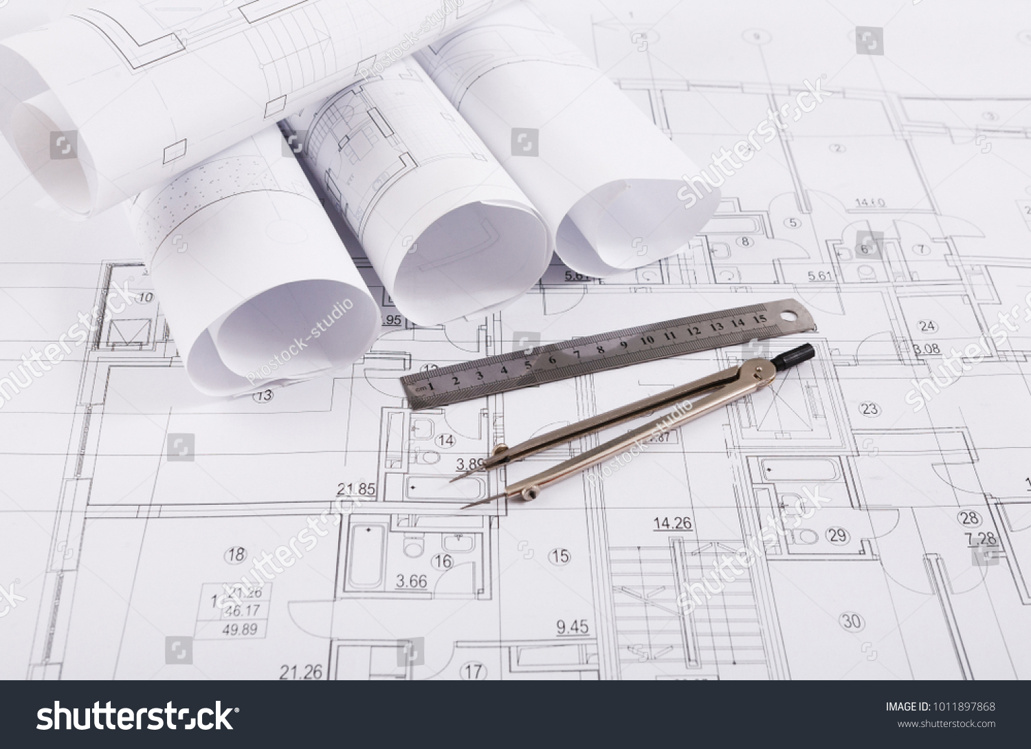 Workplace Architect Engineering Tools Creating New Stock Photo ...