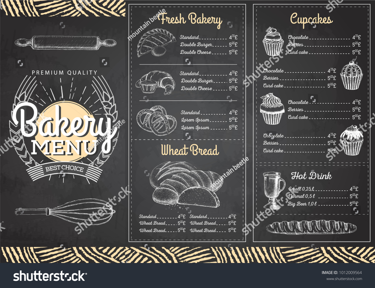 Vintage Chalk Drawing Bakery Menu Design Stock Vector (Royalty Free ...