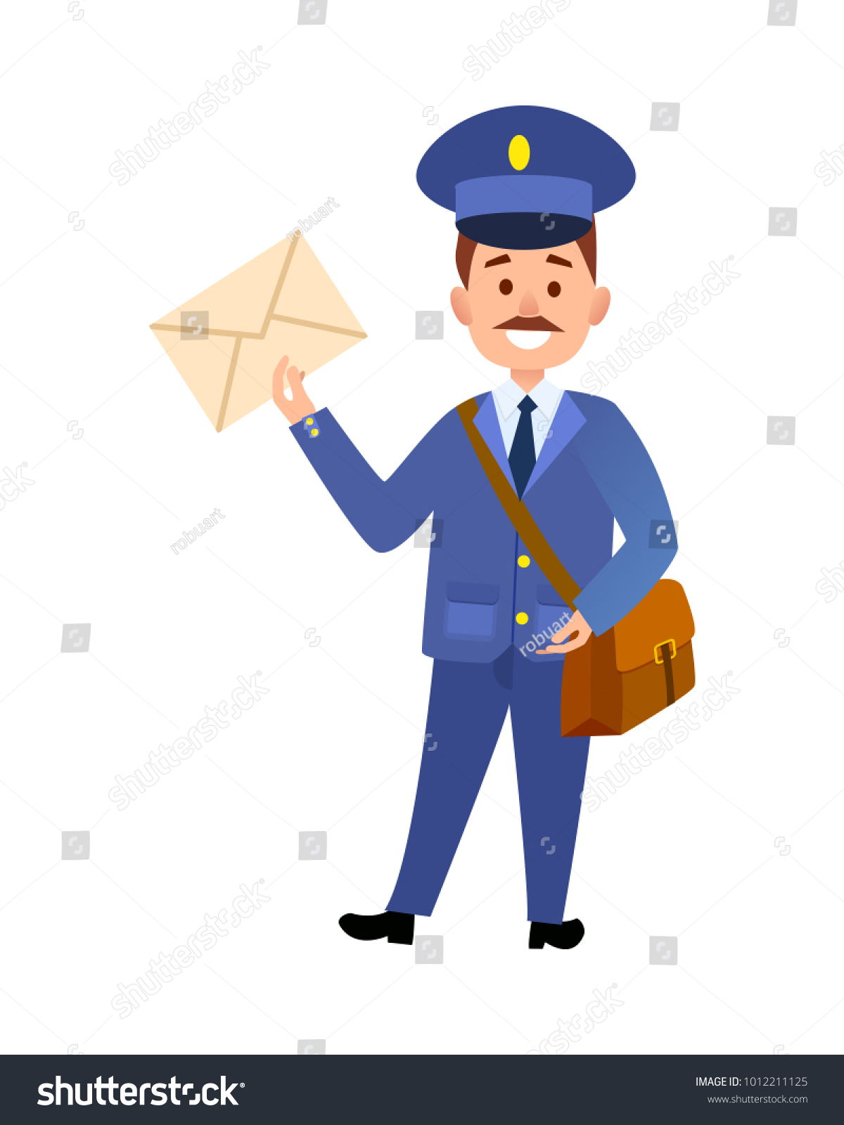 Postman Cartoon Character Blue Uniform Delivering Stock Illustration ...