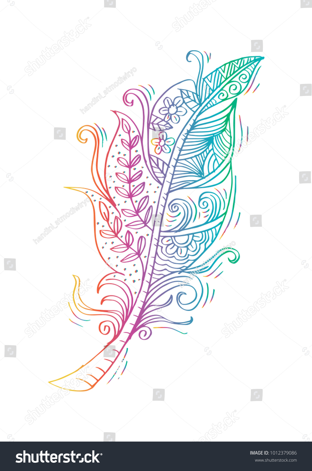 Feather Birds Hand Drawing Stock Vector (Royalty Free) 1012379086 ...