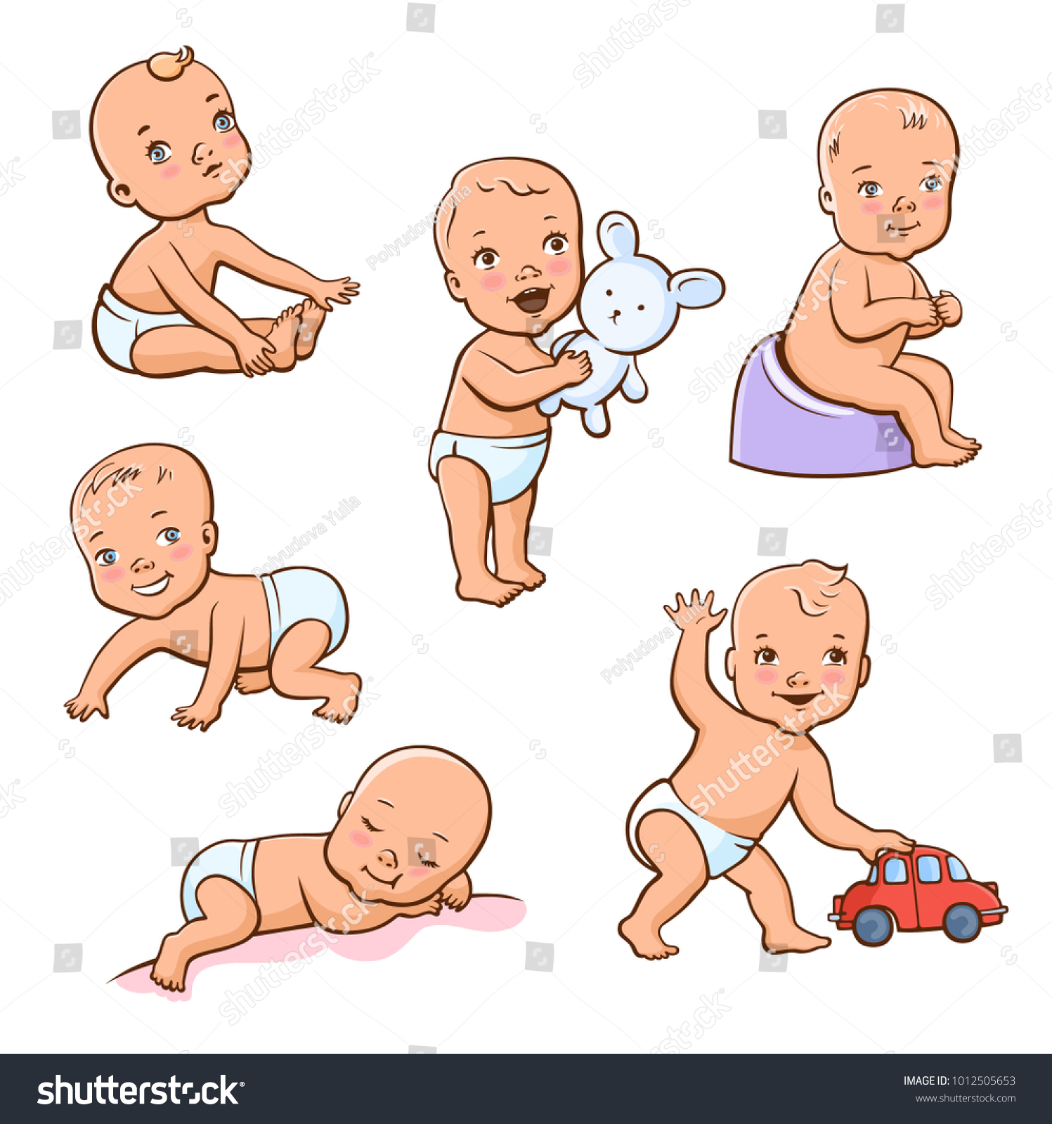 Set Cute Little Babies One Year Stock Vector (Royalty Free) 1012505653 ...